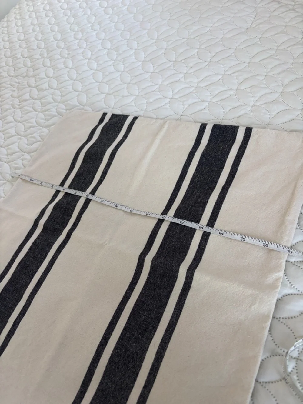 Neutral Striped Throw Pillow Cover - Cream with Dark Gray Stripes 17 inch Sq.